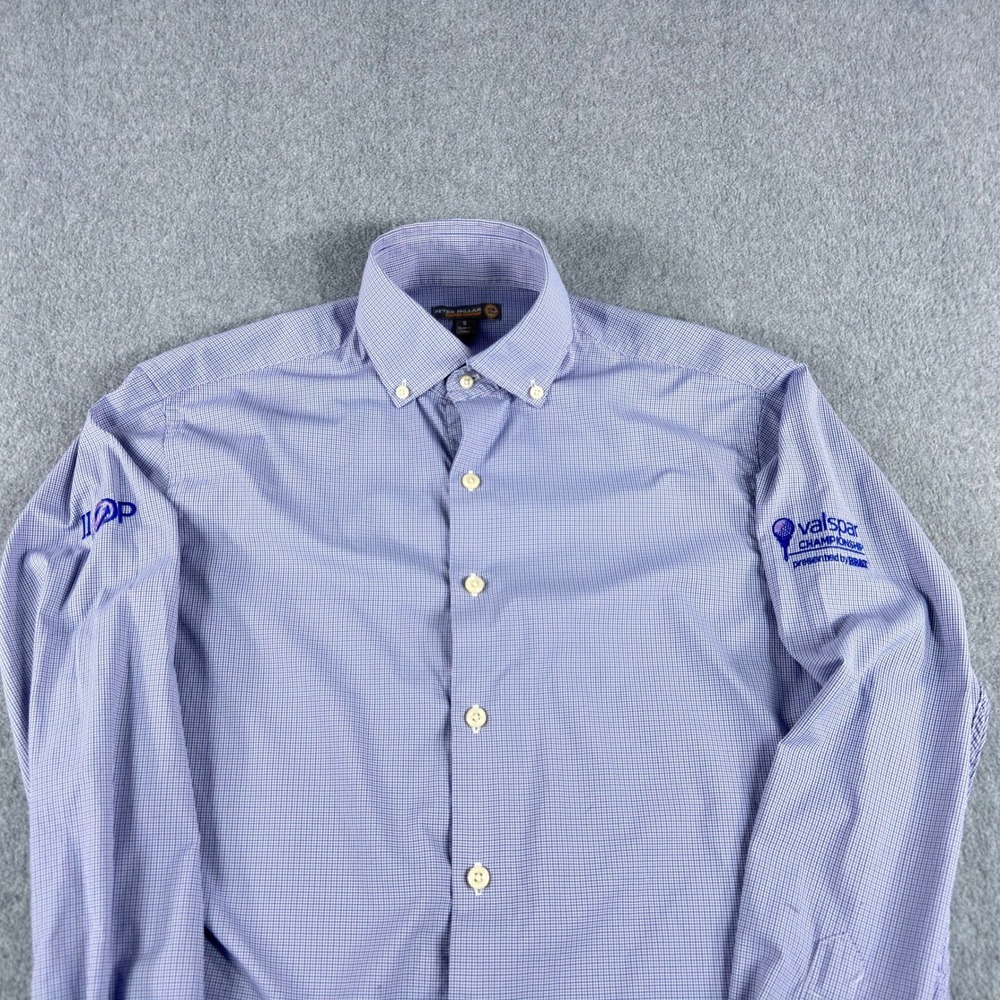 Valspar Peter Millar Mens S Blue Check Stretch Performance Jersey Polo
